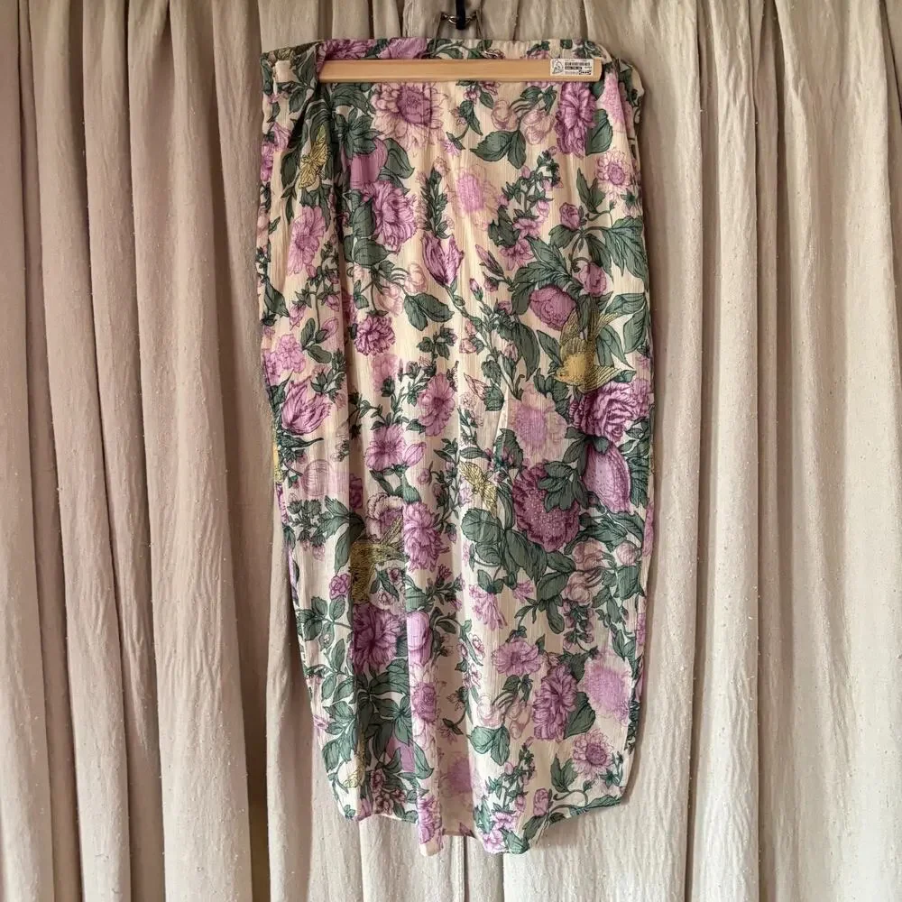 Abercrombie‎ & Fitch Floral Peony Ruffle Front Midi Skirt Cream Pink Size Large